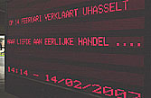 ledbord aan de ingang, met de tekst: 'uhasselt verklaart de liefde aan eerlijke handel'